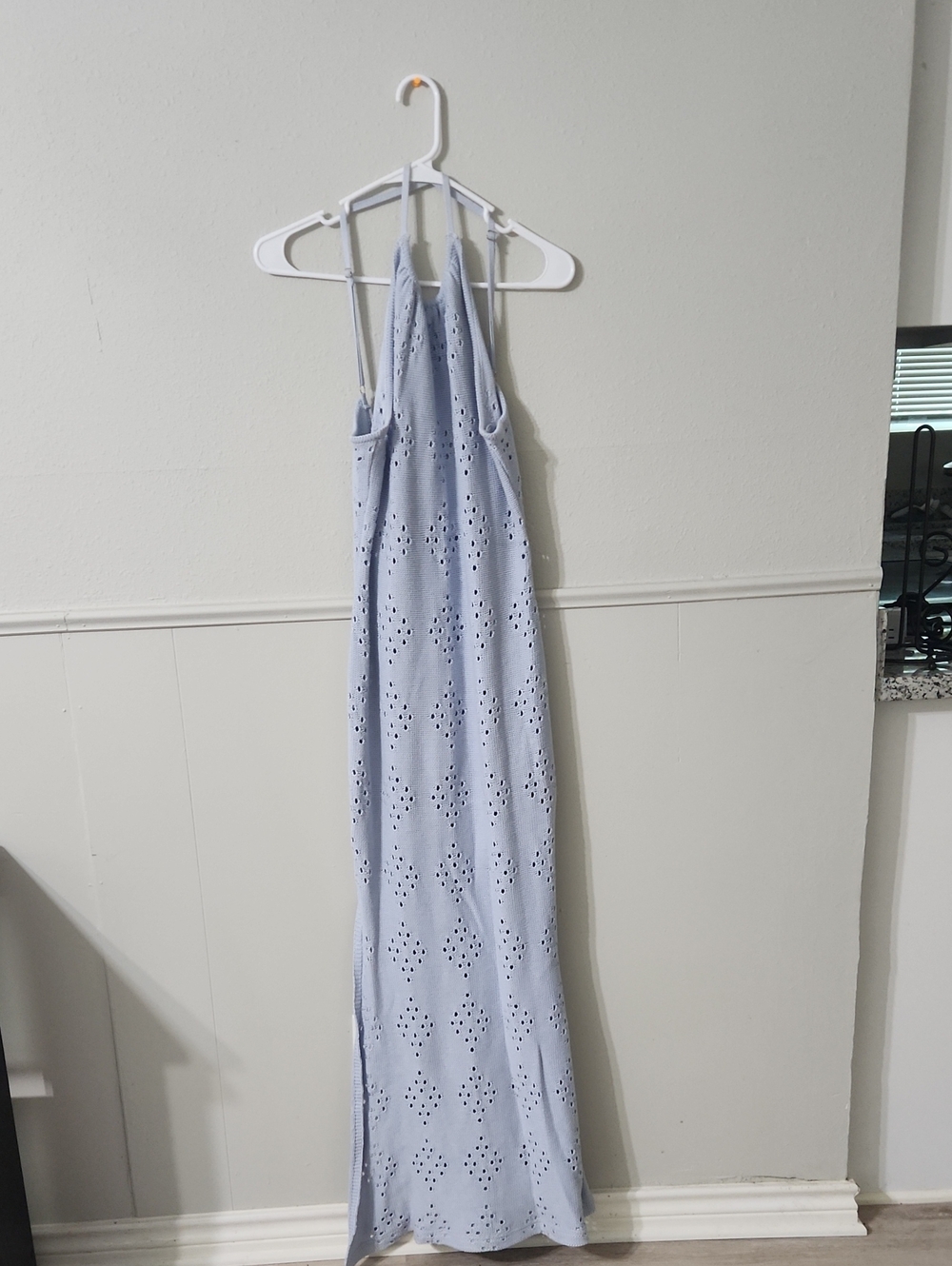 mahina Light Blue Eyelet Halter Maxi Dress
